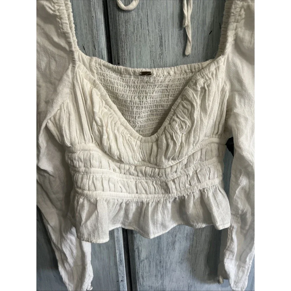 Free people baby doll Top Ruched Cropped Y2K White Sm